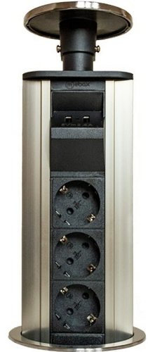 Розетка встраеваемая выдвижная механическая Mebax 12S 3-м.+2xUSB Ø100мм серый металлик фото Розетка встраеваемая выдвижная механическая Mebax 12S 3-м.+2xUSB Ø100мм серый металлик картинка